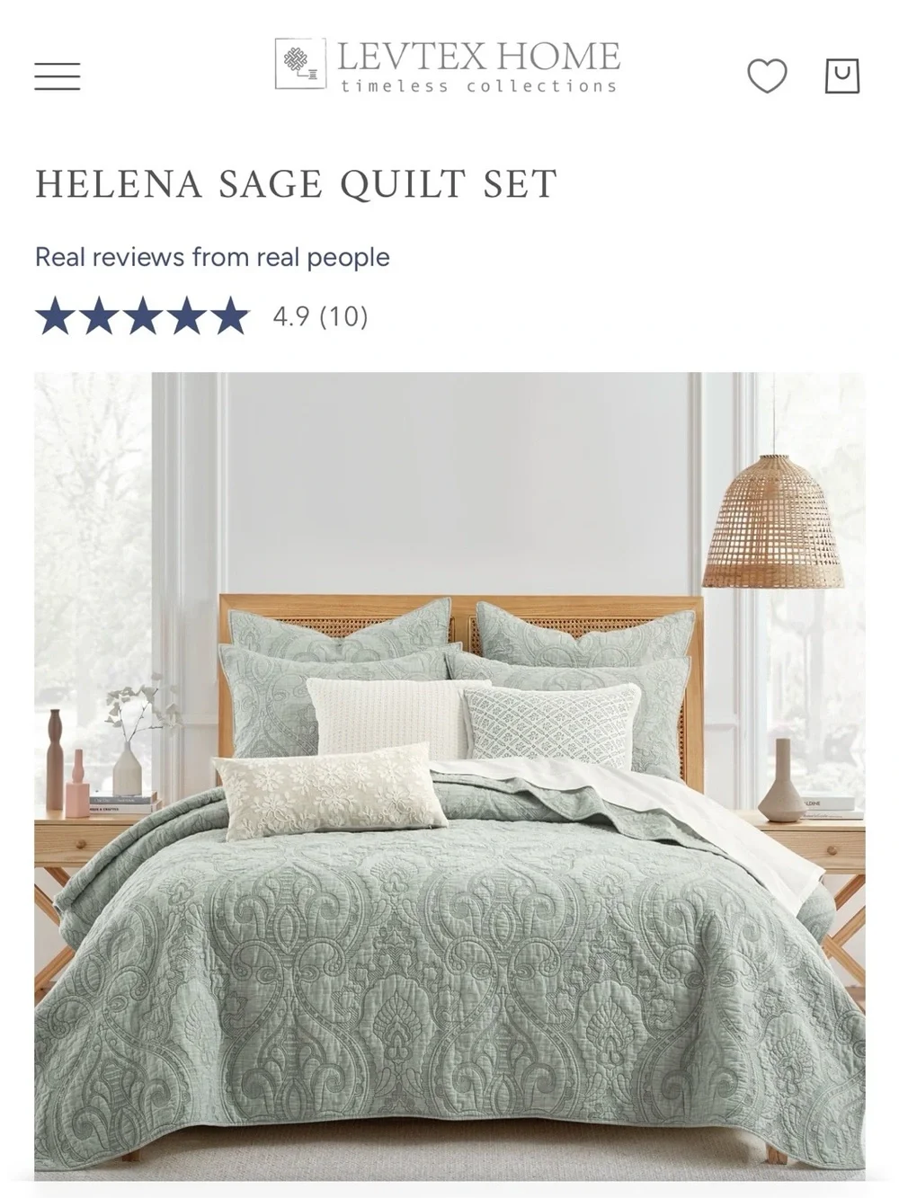 Levtex Sage Quilted Comforter 3 pcs. Set…🍈 100% cotton